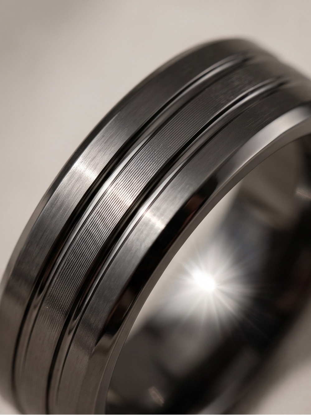 Men's Black Grooved Metallic Stainless Steel
Band Ring Size 13